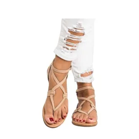 (1 pair) Size 36 Leather Strap Sandals Fashion Thong Summer Sandals - Brown