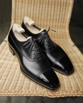 Black Leather Isolde Brogue Toe Cap Oxfords - Formal Shoes - SS23