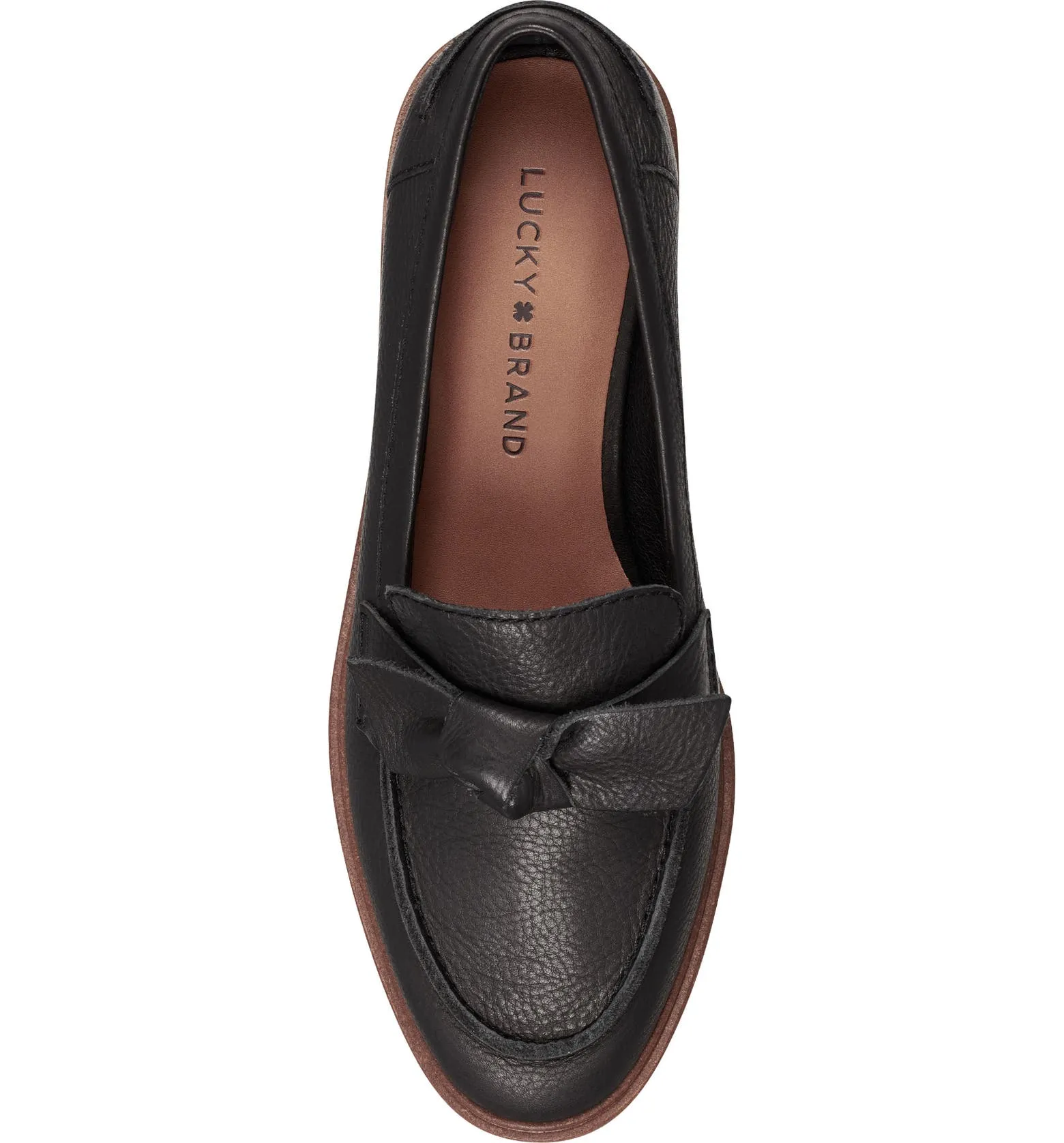 Lucky Brand Tamio Black Leather Moccasin Flat Knot Bow Detail Lug Sole Loafers