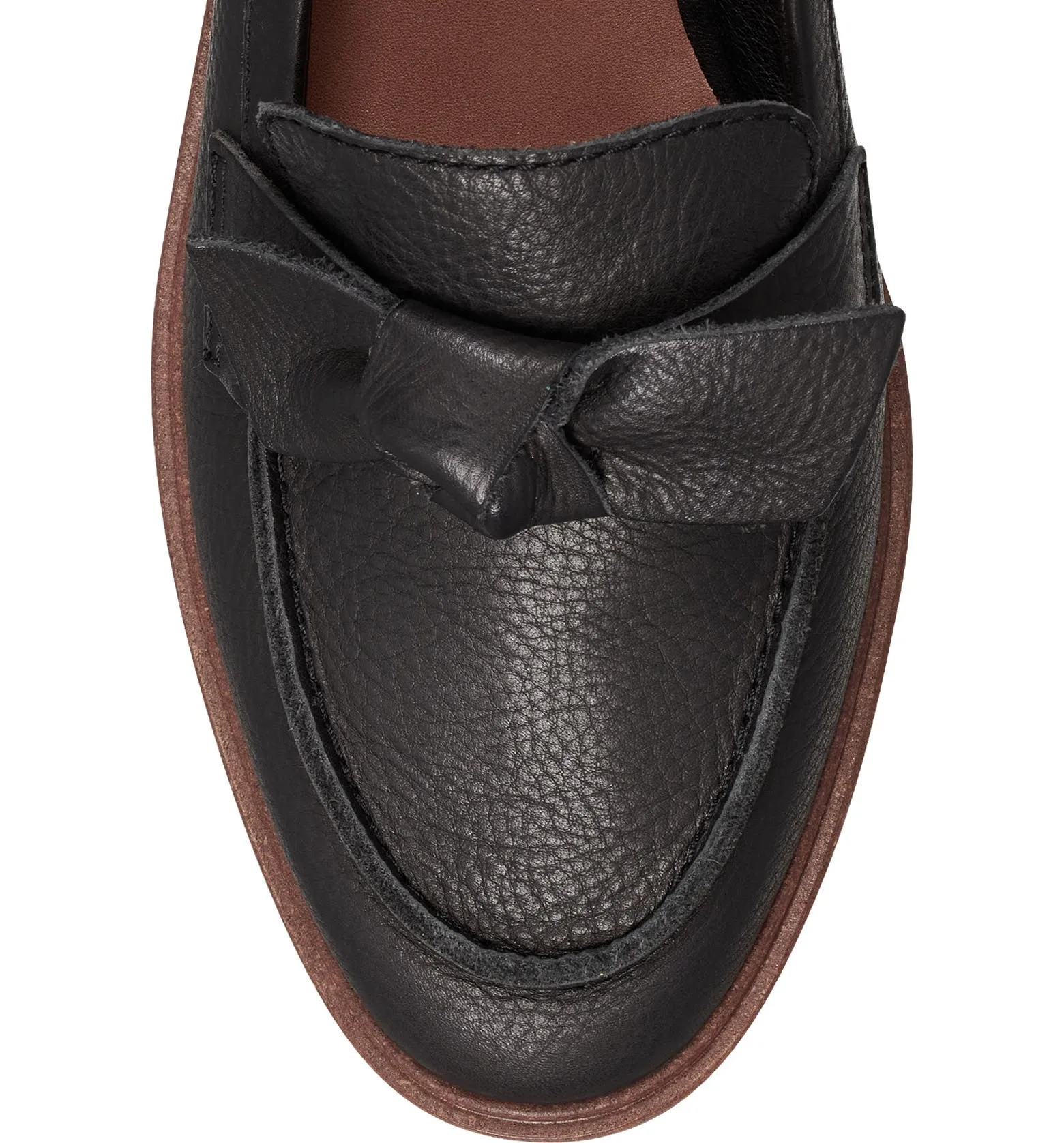 Lucky Brand Tamio Black Leather Moccasin Flat Knot Bow Detail Lug Sole Loafers