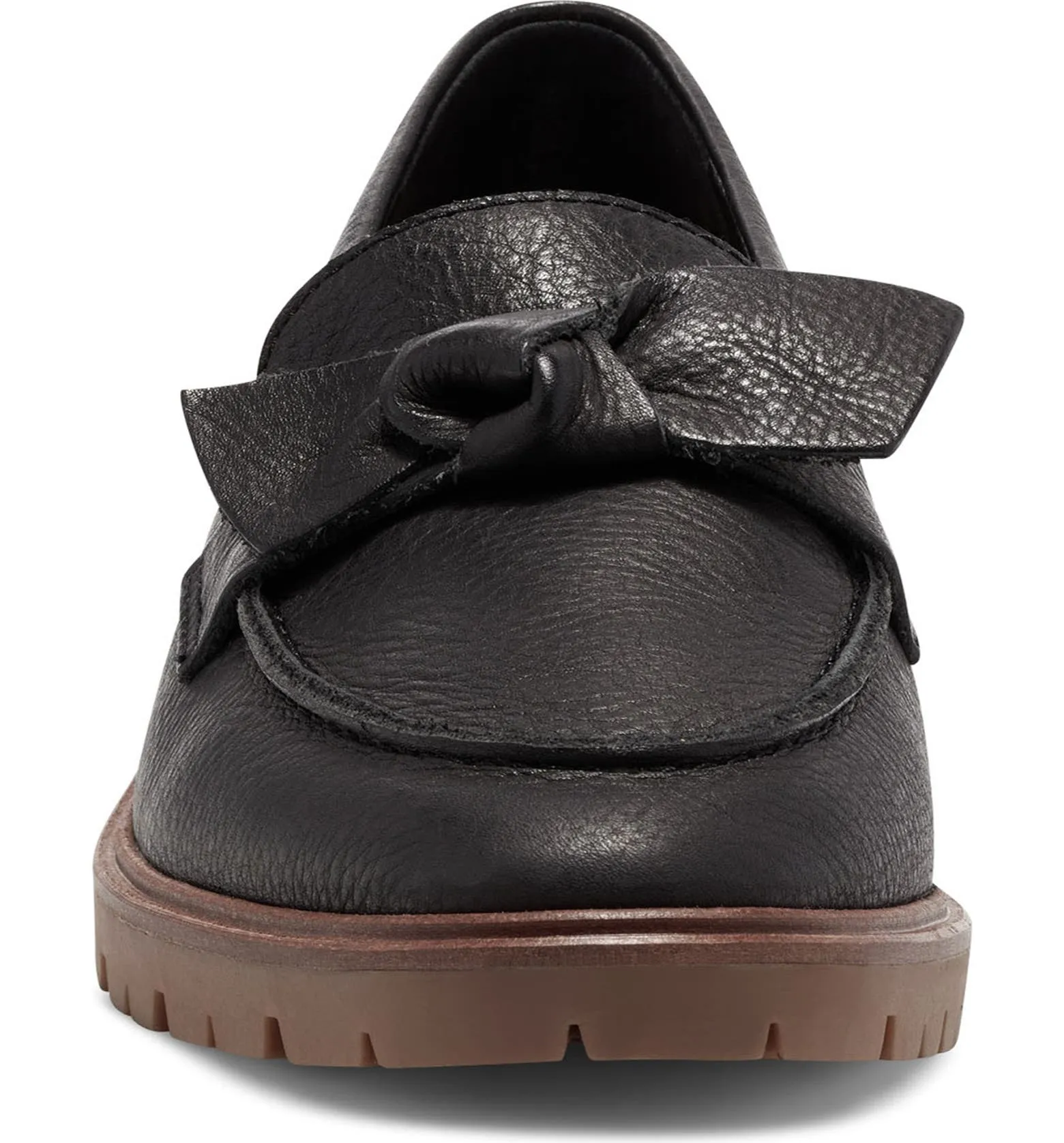 Lucky Brand Tamio Black Leather Moccasin Flat Knot Bow Detail Lug Sole Loafers